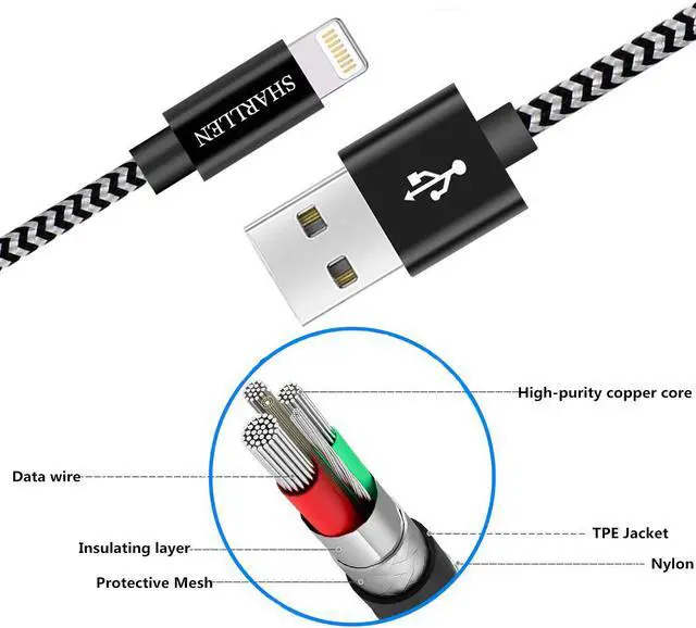Alt view image 4 of 7 - iphone charger cable 3pack 3ft mfi  sharllen nylon braided iphone charging cord fast usb charging cell-phone lightning wire compatible iphone 11/xs/max/xr/x/8p/8/7/7p/6/ipad/ipod(black-3ft)