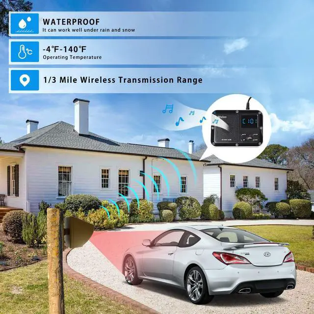 Alt view image 2 of 7 - Solar Driveway Alarm Wireless Outside 1800ft Range, Outdoor Motion Sensor & Detector Driveway Alert System with Rechargeable Battery/Weatherproof/Mute Mode(1&1-Brown)
