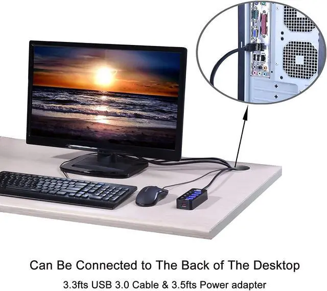 Alt view image 6 of 6 - USB 3.0 Hub, Tendak USB Hub with 4 USB 3.0 Data Ports + 1 USB Smart Charging Port and Power Supply Adapter with Individual On/Off Port Switches for PS4 Pro PS4 Slim Xbox One