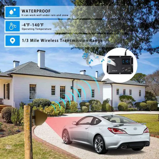 Alt view image 2 of 7 - Wireless Driveway Alarm 1800 Feet Long Range Motion Sensor Alert System Driveway Detector for Home with 1800mAh Rechargeable Battery (1&1-Brown)