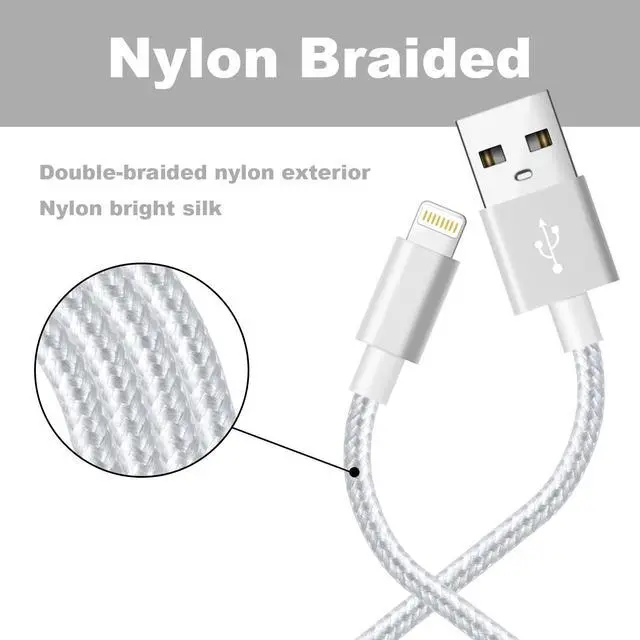 Alt view image 5 of 7 - iPhone Charger [3pack 10FT] MFi Certified Nylon Braided Lightning Cable High Speed Charging USB Cords Compatible with iPhone 12/11/XS/XR/X/8/7/6/6S/5S/5/iPad,Silvergray