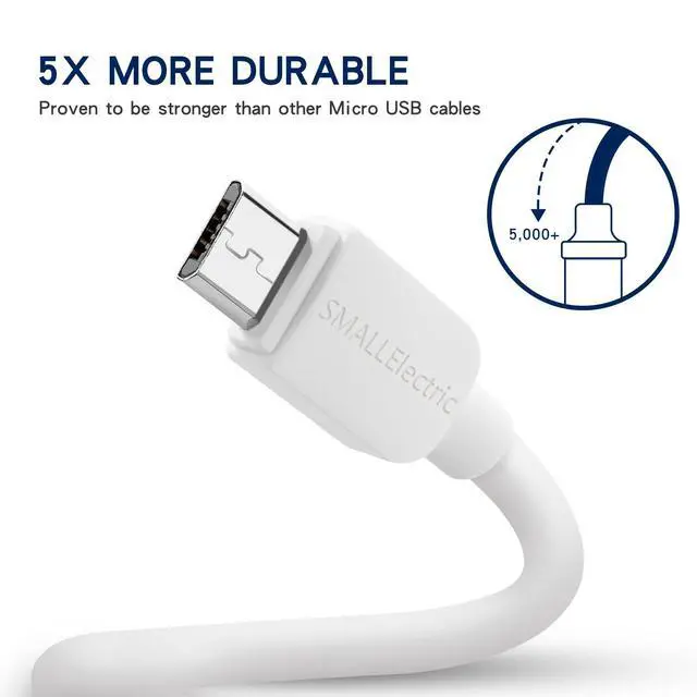 Alt view image 3 of 7 - Micro USB Cable (5-Pack, 6FT) Android Charger, Long Android Phone Charger Cord for Samsung Galaxy S7 S6 Edge J7 S5,Note 5 4,LG 4 K40 K20,MP3,Kindle,Tablet,White
