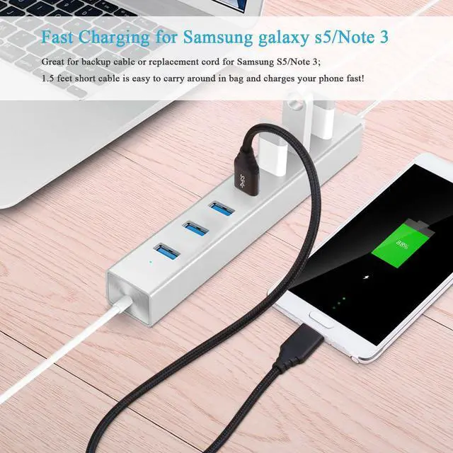 Alt view image 3 of 7 - Micro USB 3.0 Cable - 1.5 ft/50cm Short USB Type A Male to Micro B Cable Braided Cord for External Hard Drive, Samsung Galaxy S5, Galaxy Note 3-2Pack, Black