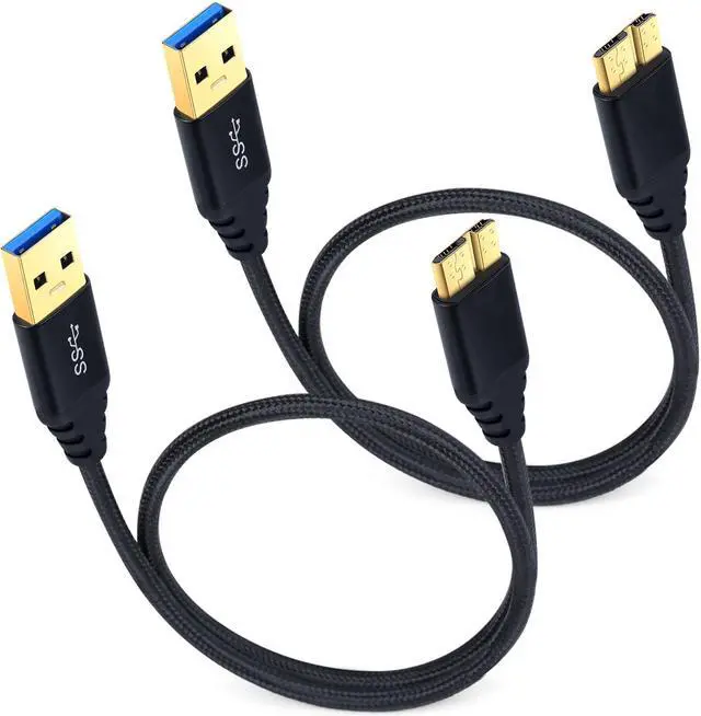 Main image of Micro USB 3.0 Cable - 1.5 ft/50cm Short USB Type A Male to Micro B Cable Braided Cord for External Hard Drive, Samsung Galaxy S5, Galaxy Note 3-2Pack, Black