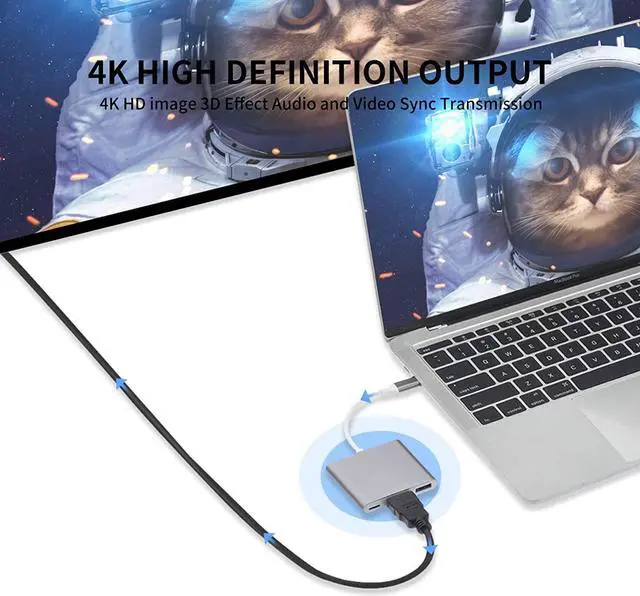 Alt view image 2 of 6 - USB-C to HDMI Adapter, USB 3.1 Type C to HDMI 4K Multiport AV Converter with USB 3.0 Port Mac HDMI Adapter,USB-C Digital AV Multi Port Adapter for MacBook Pro/ S8+/S9+/Projector/Monitor(Gray)