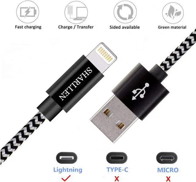 Alt view image 2 of 7 - iphone charger cable 3pack 3ft mfi  sharllen nylon braided iphone charging cord fast usb charging cell-phone lightning wire compatible iphone 11/xs/max/xr/x/8p/8/7/7p/6/ipad/ipod(black-3ft)