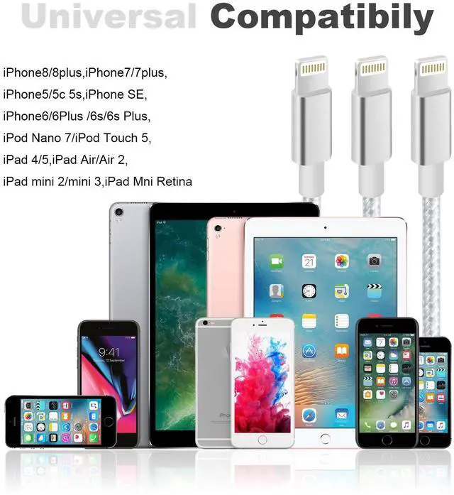 Alt view image 7 of 7 - iPhone Charger [3pack 10FT] MFi Certified Nylon Braided Lightning Cable High Speed Charging USB Cords Compatible with iPhone 12/11/XS/XR/X/8/7/6/6S/5S/5/iPad,Silvergray