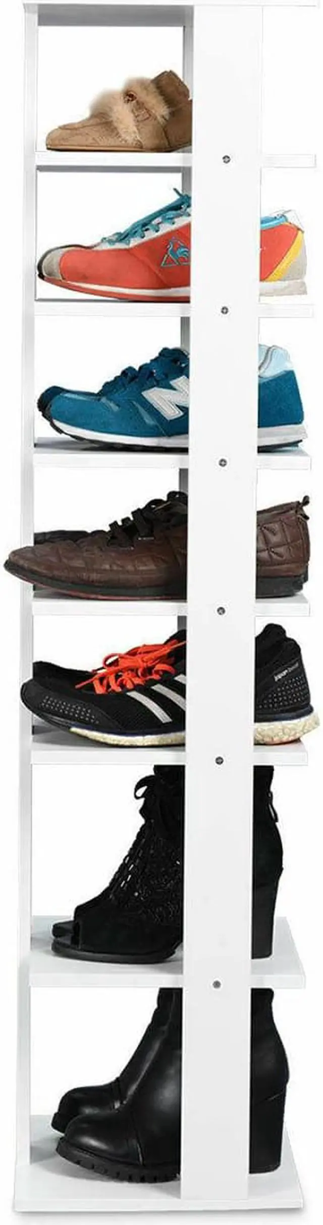 Alt view image 3 of 7 - Costway Wooden Shoes Storage Stand 7 Tiers Shoe Rack Organizer Multi-shoe Rack Shoe box White