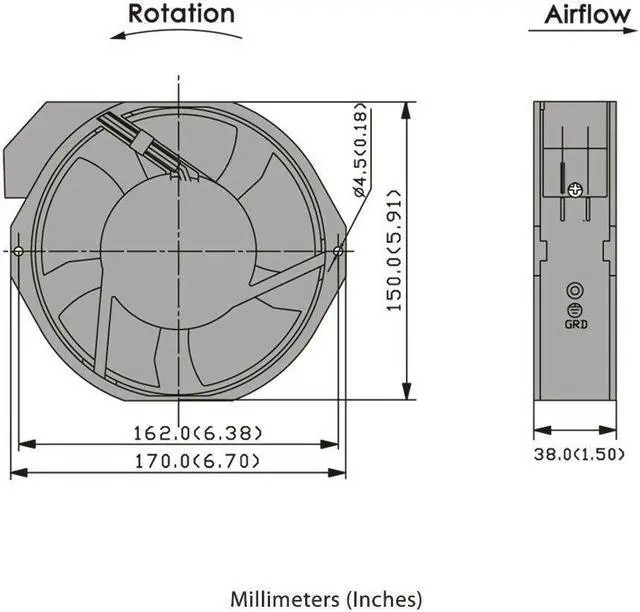 Alt view image 3 of 3 - 110V / 115V / 120 V AC Cooling Fan. 172mm x 150mm x 38mm HS1738A