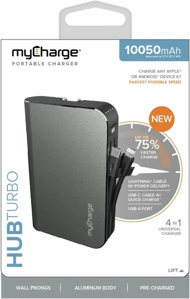 Alt view image 7 of 14 - myCharge Portable Charger with Built in Cables [iPhone Lightning + USB C] 10050 mAh 18W Fast Charge Hub Turbo Power Bank External Battery Pack | AC Wall Charger Plug, Dual Cords, USB-A Output