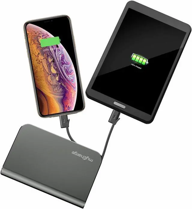 Alt view image 5 of 14 - myCharge Portable Charger with Built in Cables [iPhone Lightning + USB C] 10050 mAh 18W Fast Charge Hub Turbo Power Bank External Battery Pack | AC Wall Charger Plug, Dual Cords, USB-A Output