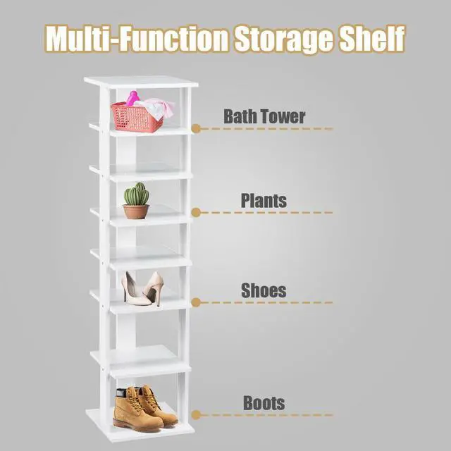 Alt view image 6 of 7 - Costway Wooden Shoes Storage Stand 7 Tiers Shoe Rack Organizer Multi-shoe Rack Shoe box White