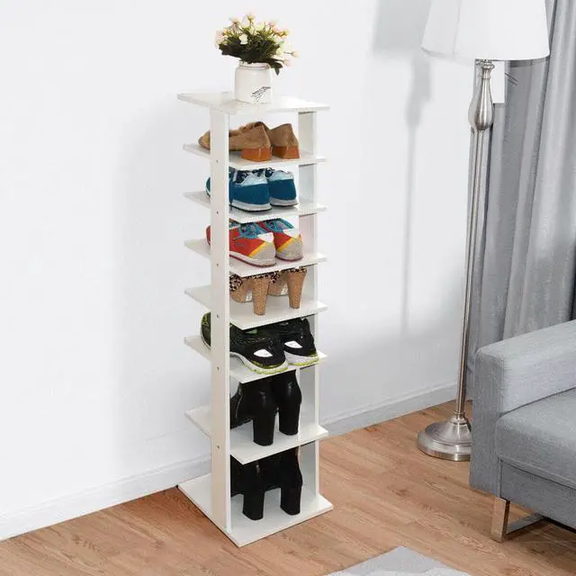 Alt view image 4 of 7 - Costway Wooden Shoes Storage Stand 7 Tiers Shoe Rack Organizer Multi-shoe Rack Shoe box White