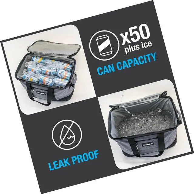 Alt view image 3 of 7 - CleverMade Collapsible Cooler Bag: Insulated Leakproof 50 Can Soft Sided Port...