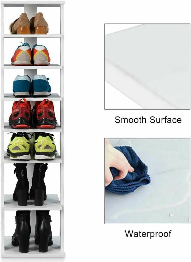 Alt view image 7 of 7 - Costway Wooden Shoes Storage Stand 7 Tiers Shoe Rack Organizer Multi-shoe Rack Shoe box White