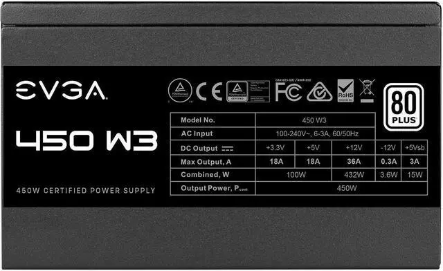 Alt view image 10 of 13 - EVGA 450 W3 Power Supply,80 PLUS Certification,450W power supply,White,100-W3-0450-K1