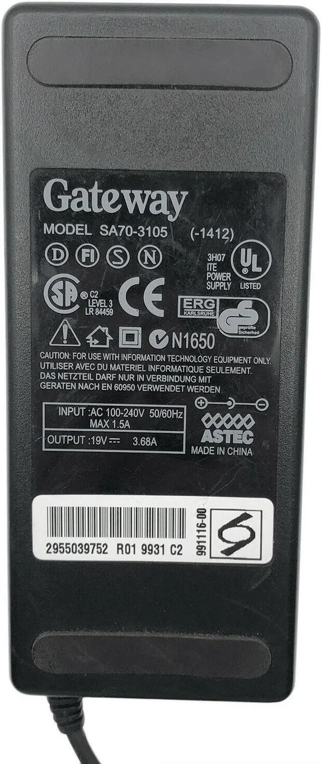 Alt view image 2 of 4 - Genuine Gateway SA70-3105 AC Adapter 19V 3.68A 70W Laptop Charger w/P.Cord