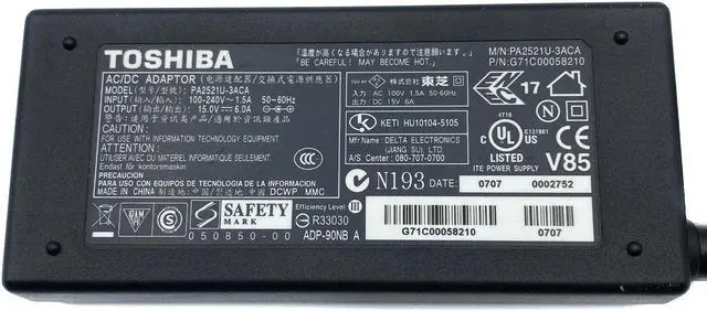 Alt view image 5 of 5 - Genuine PA2521U-3ACA AC Adapter For Toshiba Tecra A6 A7 8000 Laptop W/Cord