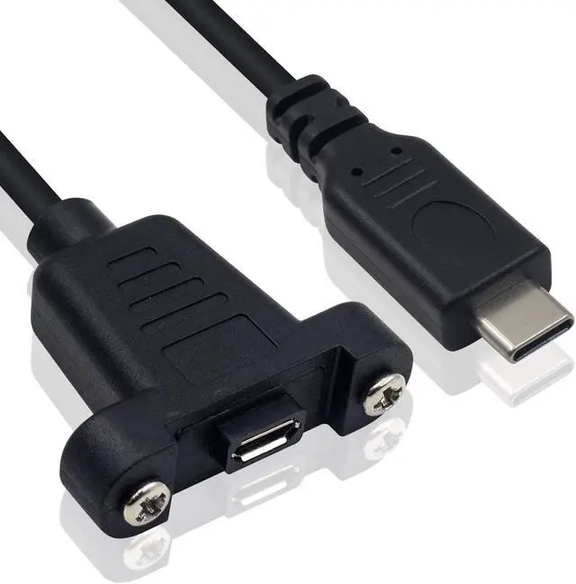 Alt view image 2 of 5 - Poyiccot Micro USB to USB C Cable, USB Type C Male to Micro USB Female Cable, USB C to Micro USB Adapter Cable Panel Mount Type for Charging and Sync, 1feet Black