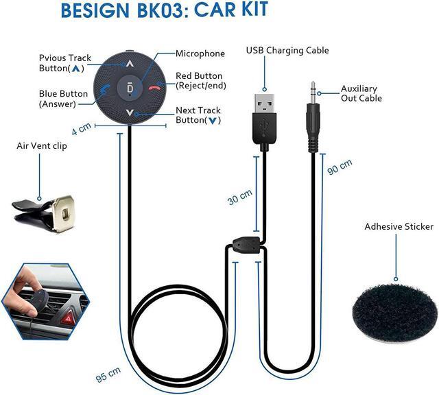 Alt view image 2 of 7 - Besign BK03 Bluetooth 4.1 Car Kit for Handsfree Talking and Music Streaming, Wireless Audio Receiver with Dual Port USB Car Charger and Ground Loop Noise Isolator for Car with 3.5mm AUX Input Port