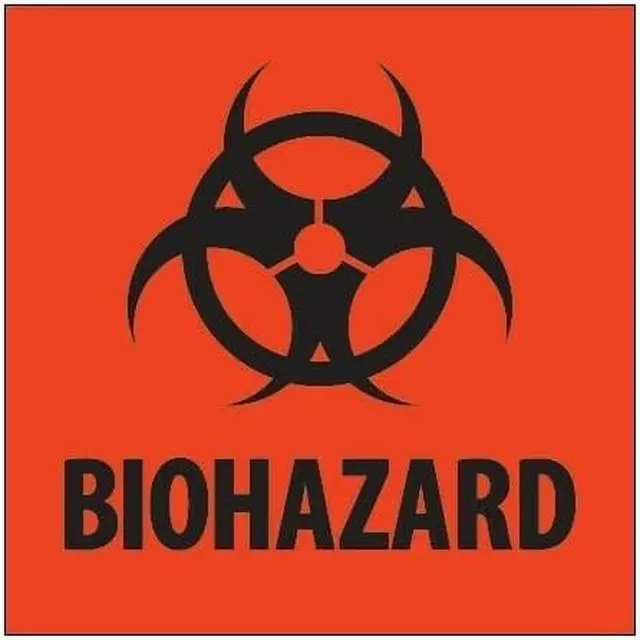 Alt view image 2 of 3 - Tape Logic DL1283 4 x 4 in. - Biohazard Fluorescent Red Labels - Roll of 500