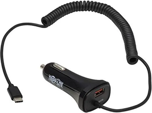 Alt view image 7 of 20 - Tripp Lite U280-C02-30W-C6 Black Dual-Port USB Car Charger with 30W Charging - USB-C (18W) QC 3.0, USB-A (12W), Coiled 6 ft.