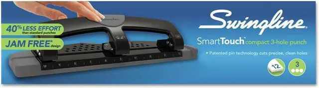 Alt view image 9 of 12 - SWINGLINE A7074134 Three-Hole Paper Punch,12 Sheets,Blk/Gry