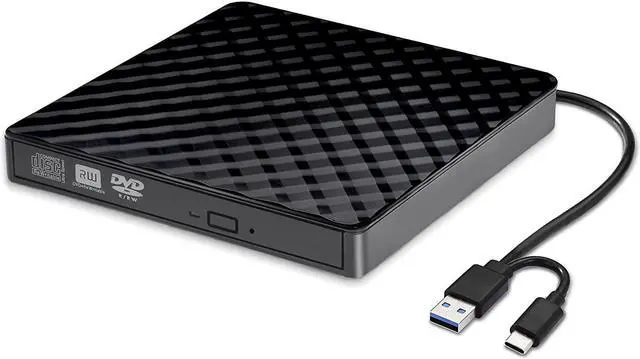 Main image of External Cd Dvd Drive, Usb 3.0 And Type-C Portable Cd Dvd +/-Rw Drive Reader, Dvd/Cd Rom Burner Rewriter, Slim Optical Dvd Drive For Laptop, Desktop (8X, External Cd Dvd Drive, Black)