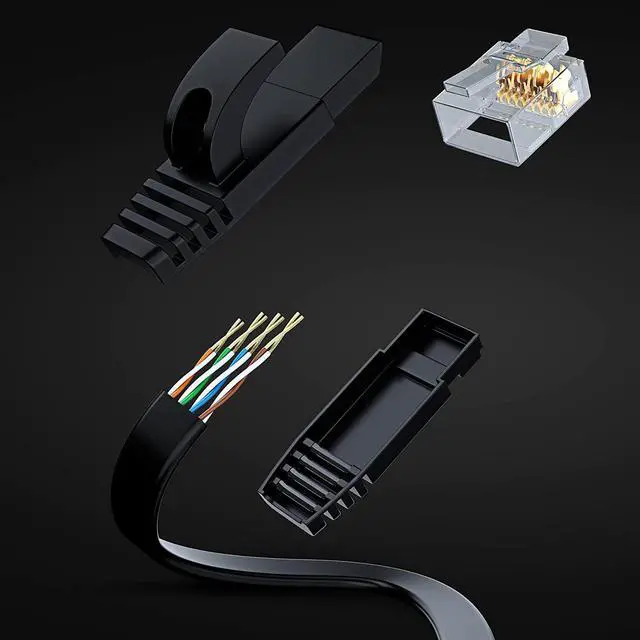 Alt view image 2 of 6 - Zell Cat 6 Ethernet Cable 1 Ft - With A Flat, Space-Saving Design High-Speed Internet & Network Lan Patch Cable, Rj45 Connectors - 1Ft / Black / 10 Pack - Perfect For Gaming, Streaming, And More