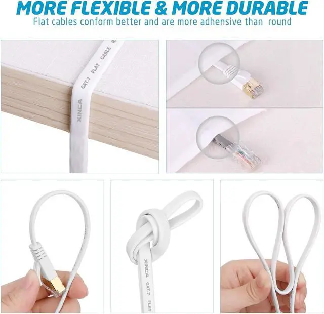 Alt view image 5 of 7 - Zell Cat 7 Flat Ethernet Cable 15Ft White, High Speed 10Gb Shielded (Stp) Lan Internet Network Cable Ethernet Patch Computer Cable With Rj45 Connectors And 5Pcs Adhesive Cable Clips