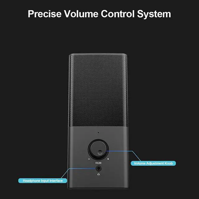 Alt view image 3 of 7 - Computer Speaker, Compact Size Speaker With Headphone Jack, Enhanced Bass And Volume Control, Stereo 2.0 Usb Powered 3.5Mm Aux Multimedia Speakers For Laptop/Desktop/Tablets/Phone (Black)