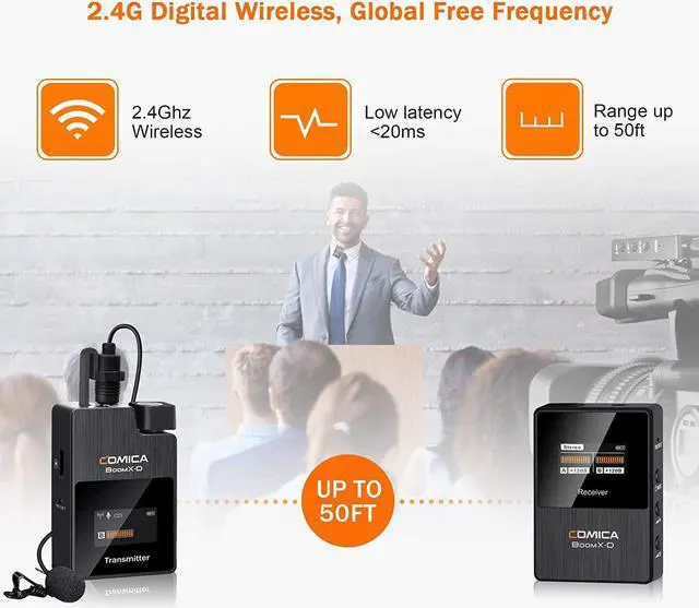 Alt view image 9 of 13 - Wireless Lavalier Microphone,Comica BoomX-D1 2.4G Wireless Microphone System with 1 Transmitter and 1 Receiver,Lav Mic for Smartphone Camera Podcast Interview YouTube Facebook Live-steam