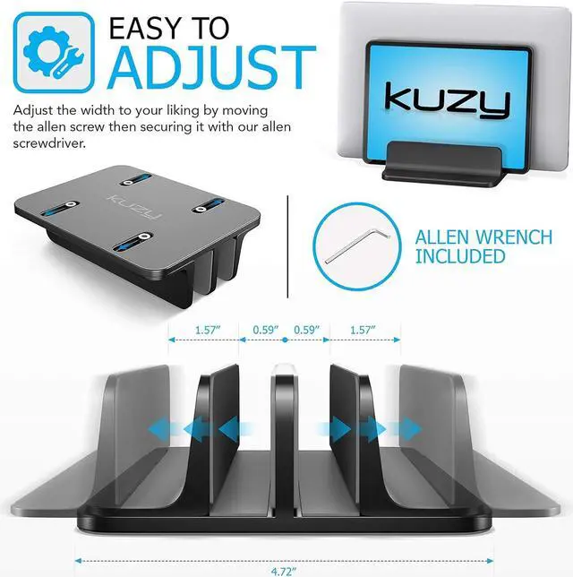 Alt view image 4 of 7 - Zell Vertical Laptop Stand For Desk, Macbook Vertical Stand Aluminum, Laptop Holder Vertical, Laptop Vertical Stand Dual Slots, Vertical Laptop Holder Adjustable Dock For Gaming Laptops, Black