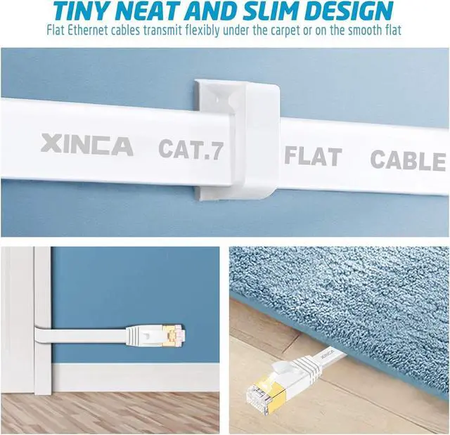 Alt view image 4 of 7 - Zell Cat 7 Flat Ethernet Cable 15Ft White, High Speed 10Gb Shielded (Stp) Lan Internet Network Cable Ethernet Patch Computer Cable With Rj45 Connectors And 5Pcs Adhesive Cable Clips