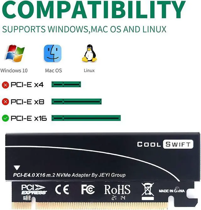 Alt view image 2 of 7 - Nvme Pcie 4.0 Adapter,M.2 Nvme(M-Key) Ssd To Pci Express Adapter Expansion Card With Aluminum Heat Sink,Support M.2 Nvme Ssd 2230,2242,2260,2280,Only Support Pcie 4.0 X16 Slot,Sk01