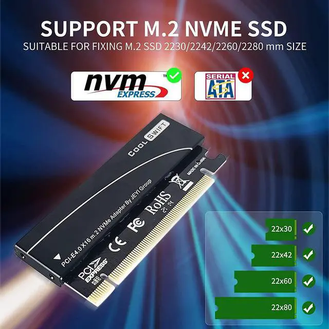 Alt view image 3 of 7 - Nvme Pcie 4.0 Adapter,M.2 Nvme(M-Key) Ssd To Pci Express Adapter Expansion Card With Aluminum Heat Sink,Support M.2 Nvme Ssd 2230,2242,2260,2280,Only Support Pcie 4.0 X16 Slot,Sk01