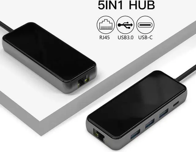Alt view image 2 of 6 - Usb C Hub, 5 In1 Usb C Charging Hub Mult Usb 3.0 Hub Adapter With Gigabit Ethernet, 3 Usb 3.0 For Data, Power Delivery For Usb C Hub Macbook Pro, And Other Usb C Devices