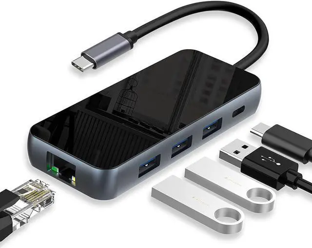 Main image of Usb C Hub, 5 In1 Usb C Charging Hub Mult Usb 3.0 Hub Adapter With Gigabit Ethernet, 3 Usb 3.0 For Data, Power Delivery For Usb C Hub Macbook Pro, And Other Usb C Devices