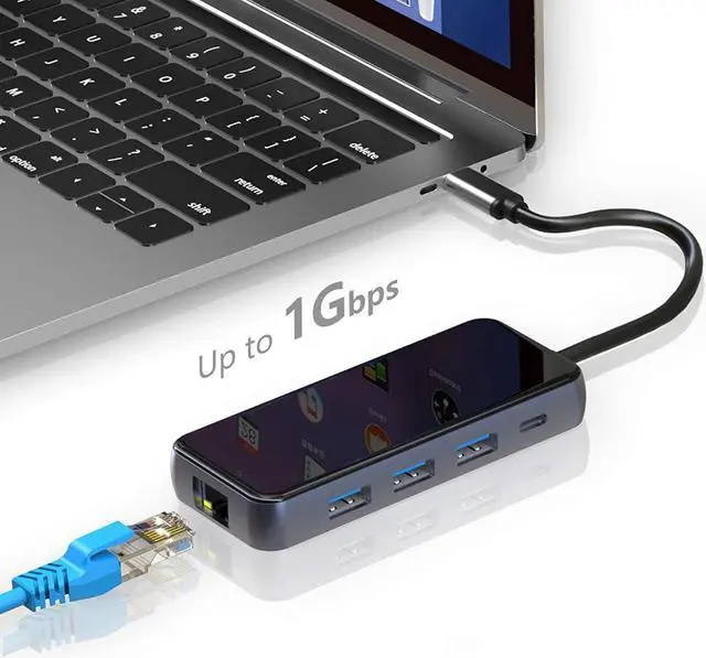 Alt view image 3 of 6 - Usb C Hub, 5 In1 Usb C Charging Hub Mult Usb 3.0 Hub Adapter With Gigabit Ethernet, 3 Usb 3.0 For Data, Power Delivery For Usb C Hub Macbook Pro, And Other Usb C Devices
