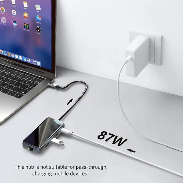 Alt view image 5 of 6 - Usb C Hub, 5 In1 Usb C Charging Hub Mult Usb 3.0 Hub Adapter With Gigabit Ethernet, 3 Usb 3.0 For Data, Power Delivery For Usb C Hub Macbook Pro, And Other Usb C Devices