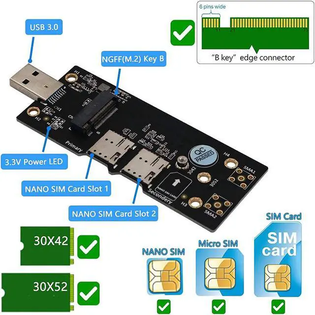 Alt view image 2 of 7 - Ngff(M.2) To Usb 3.0 Adapter With Dual Nano Sim Card Slot For 3G/4G/5G Module