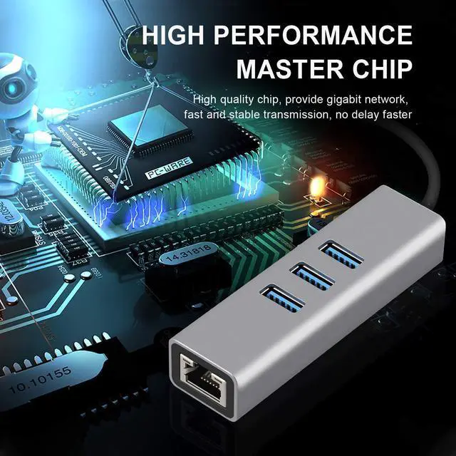 Alt view image 6 of 7 - Sikaite Usb 3.0 Hub, Type A To Gigabit Ethernet And 3 Usb 3.0 Adapters, Aluminum Portable Hub, Rj45 Gigabit Ethernet Network Adapter, Converter, Hub, For 10 / 100 / 1000 Mbps Ethernet