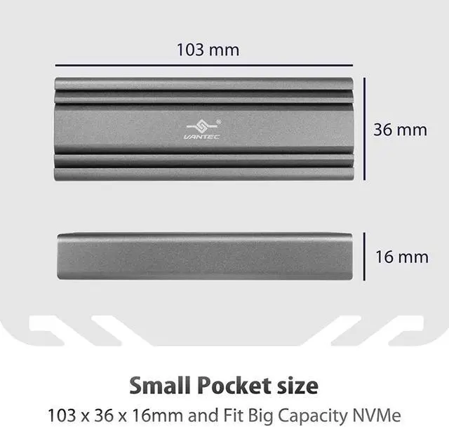 Alt view image 6 of 6 - Vantec M.2 Nvme Ssd To Usb 3.1 Gen 2 Type C Enclosure With C To C Cable, Space Gray Color, Id6 (Nst-206C3-Sg)