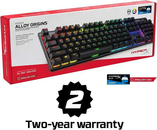 Alt view image 7 of 14 - HyperX Alloy Origins - Mechanical Gaming Keyboard, Software-Controlled Light & Macro Customization, Compact Form Factor, RGB LED Backlit - Clicky HyperX Blue Switch, Full Size