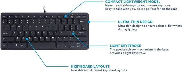 Alt view image 7 of 10 - R-Go Tools RGOECQYBL Compact Keyboard - Wired - USB 2.0 - QWERTY (US) - Plug and Play - Black