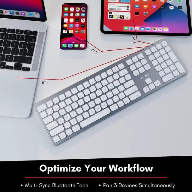 Alt view image 19 of 20 - Macally Bluetooth Wireless Keyboard for Mac, iMac, Apple Mac Pro, Mac Mini, MacBook Pro/Air Laptop - Rechargeable Slim Full-Size Keyboard (BTWKEYMB)