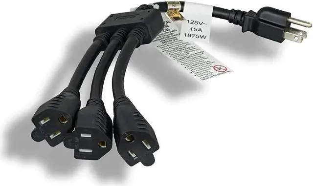 Alt view image 4 of 5 - Micro Connectors, 36 1-To-3 Heavy Duty 14 Awg Power Cord Sp (Nema 5-15P To Nema 5-15R X 3) (M05-113YUL-36)