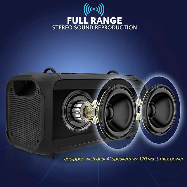 Alt view image 4 of 7 - Wireless Portable Bluetooth Box Speaker - 120W Rechargeable Box Speaker Portable Barrel Loud Stereo System - Flashing Led, Fm Radio/Aux/Mp3/Usb Flash Drive/Micro Sd, & 1/4 In - Pyle Pphp42B