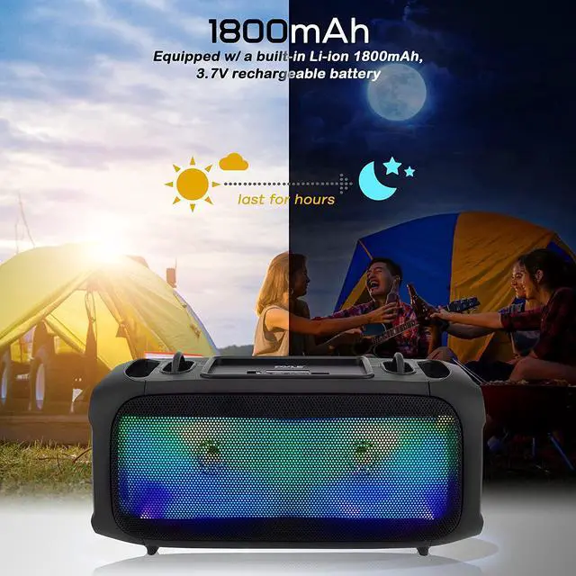 Alt view image 3 of 7 - Wireless Portable Bluetooth Box Speaker - 120W Rechargeable Box Speaker Portable Barrel Loud Stereo System - Flashing Led, Fm Radio/Aux/Mp3/Usb Flash Drive/Micro Sd, & 1/4 In - Pyle Pphp42B