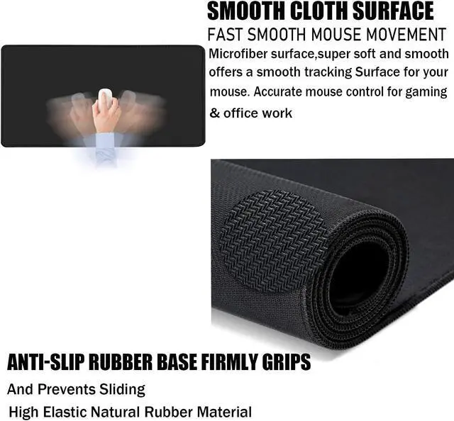 Alt view image 3 of 7 - Large Gaming Mouse Pad,Upgrade Ble 31.5"X15.7"X0.12" Large Extended Gaming Mouse Pad With Stitched Edges,Waterproof Non-Slip Base Long Xxl Desk Mat For Office Gaming, Black